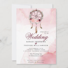 ピンクマルーン結婚のドリームキャッチャーのBoho All 招待状