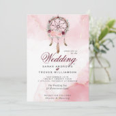 ピンクマルーン結婚のドリームキャッチャーのBoho All 招待状 (スタンド正面)
