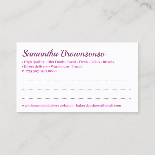 ピンクマンガベイカーケーキペストリー調理師 名刺 (裏面)