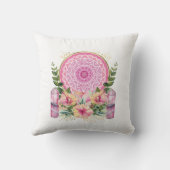ピンクマンダラクリスタルフラワーウォータカラーボホスロー クッション (裏面)