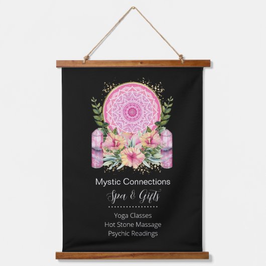 ピンクマンダラクリスタルフラワーエナジーヨガ霊気スパ 吊り下げ型タペストリー (正面)
