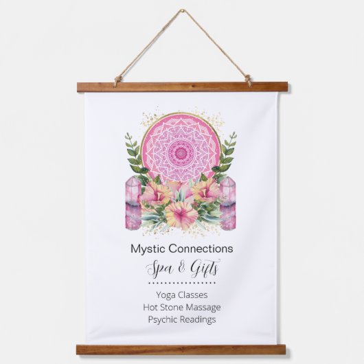 ピンクマンダラクリスタルフラワーエナジーヨガ霊気スパ 吊り下げ型タペストリー (正面)