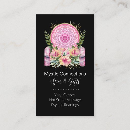 ピンクマンダラクリスタルフラワーエナジーヨガ霊気スパ 名刺 (正面)