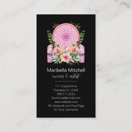 ピンクマンダラクリスタルヨガ霊気スパありがとう 名刺 (裏面)