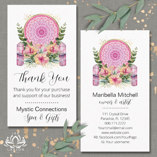 ピンクマンダラクリスタルヨガ霊気スパありがとう 名刺