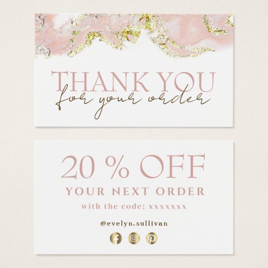 ピンクマーブリング感謝していデザインお客様の割引カード (正面&裏面)