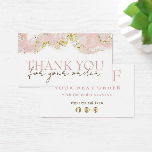 ピンクマーブリング感謝していデザインお客様の割引カード (デスク)