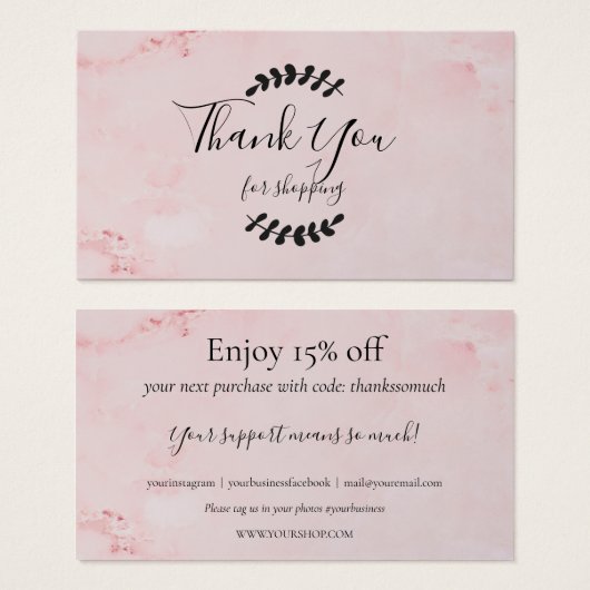 ピンクマーブルありがとうショッピング割引カード (正面&裏面)