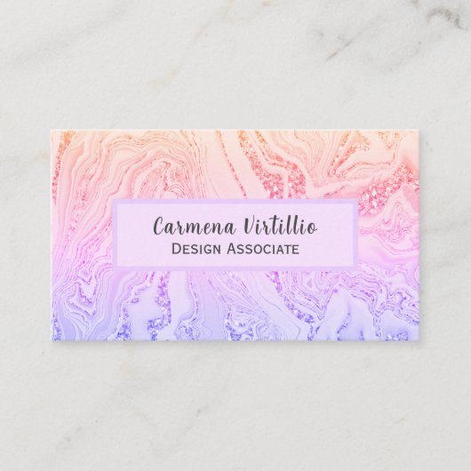 ピンクマーブルとグリッターフロック 名刺 (正面)