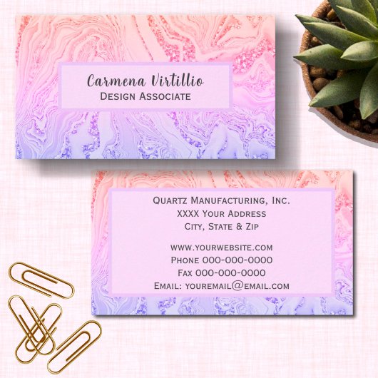 ピンクマーブルとグリッターフロック 名刺