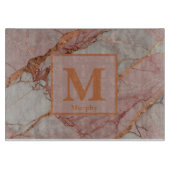 ピンクマーブルとバラ金ゴールドアクセントMonogram カッティングボード (正面)
