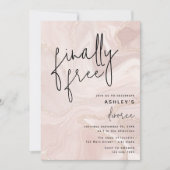 ピンクマーブルと金ゴールド離婚パーティーお祝い 招待状 (正面)