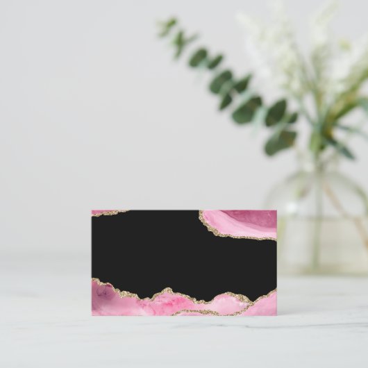 ピンクマーブルアゲートジェムストエレガントーンゴールデングリッター 名刺 (スタンド正面)