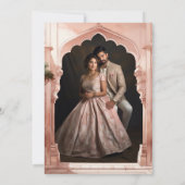 ピンクマーブルアーチフォトインディアンパレ結婚ス 招待状 (裏面)