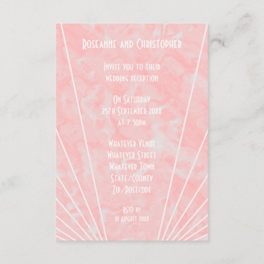 ピンクマーブルアールデコデザインウェディングレセプション エンクロージャーカード (裏面)