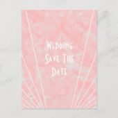 ピンクマーブルアールデコデザイン結婚式の日付を保存 案内ポストカード (正面)
