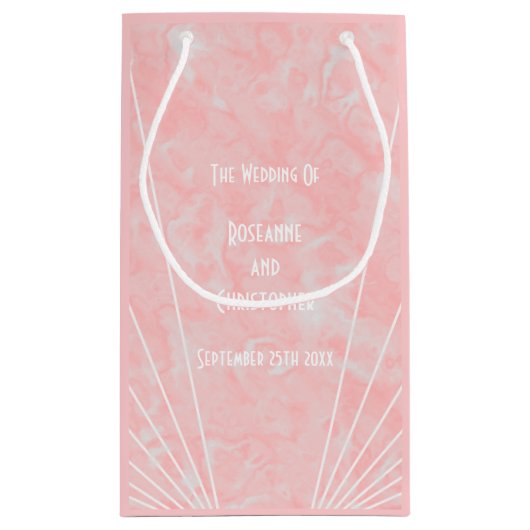 ピンクマーブルアールデコ結婚デザイン スモールペーパーバッグ (裏面)