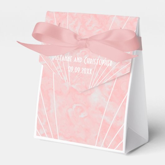 ピンクマーブルアールデコ結婚デザイン フェイバーボックス (正面サイド)