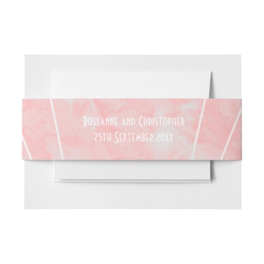 ピンクマーブルアールデコ結婚デザイン 招待状ベリーバンド (正面例)