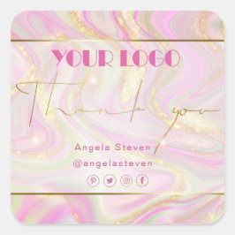 ピンクマーブルエレガントフローラシック金ゴールドグリッター スクエアシール