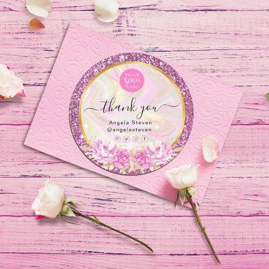 ピンクマーブルエレガントフローラシック金ゴールドグリッター ラウンドシール