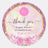 ピンクマーブルエレガントフローラシック金ゴールドグリッター ラウンドシール (正面)