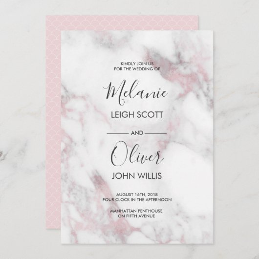 ピンクマーブルシンプル結婚式招待状 招待状 (正面/裏面)