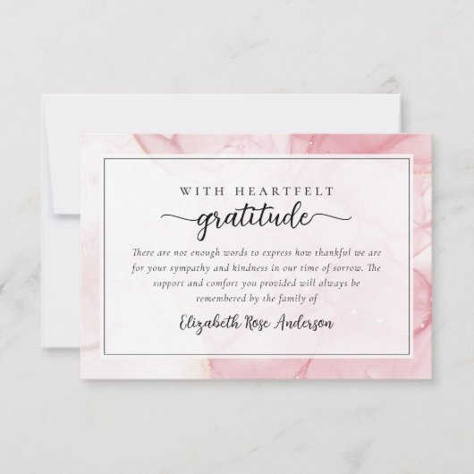 ピンクマーブルスクリプト悔やみや弔慰葬儀 サンキューカード (正面)