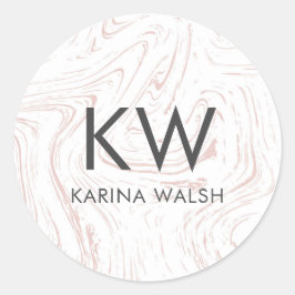 ピンクマーブルパーソナライズされたイニシャルモノグラムのシール ラウンドシール