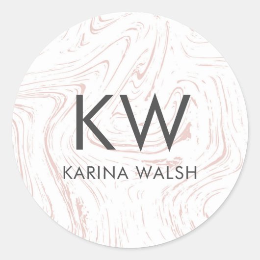 ピンクマーブルパーソナライズされたイニシャルモノグラムのシール ラウンドシール (正面)