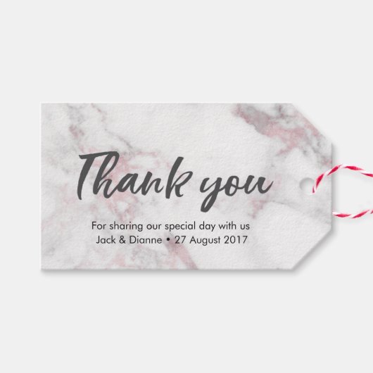ピンクマーブルパーソナライズされたサンキューメッセージカード ギフトタグ (正面(横))