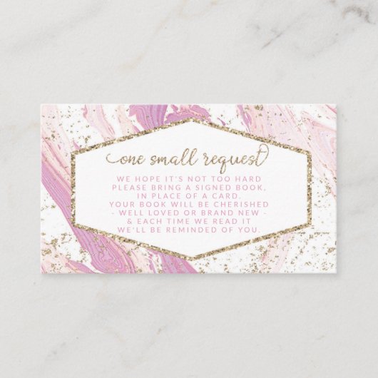 ピンクマーブルフェイク金ゴールドグリッターブックリクエスト エンクロージャーカード (正面)