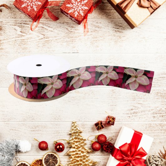 ピンクマーブルポインセチアフローラホリデー サテンリボン