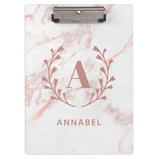 ピンクマーブルモノグラムアニーイニシャル&ネームカスタム クリップボード (正面)