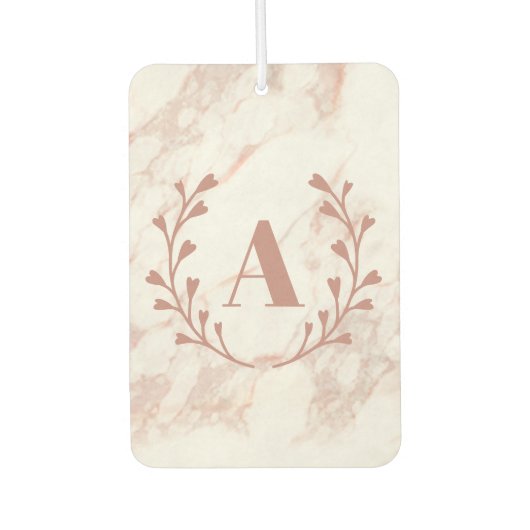 ピンクマーブルモノグラム任意のイニシャルと名前カスタムのCa カーエアーフレッシュナー (正面)