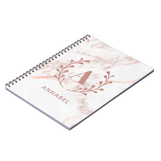 ピンクマーブルモノグラム任意のイニシャルと名前カスタム ノートブック (左側)