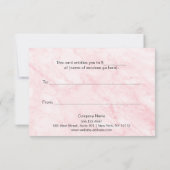 ピンクマーブル美しいサロンギフト証明書 (裏面)