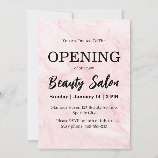 ピンクマーブル美しいサロングランドオープニング 招待状 (裏面)