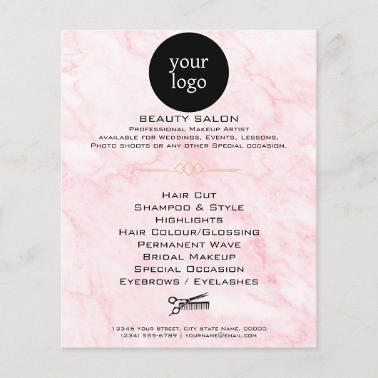 ピンクマーブル美しいサロン チラシ (正面)