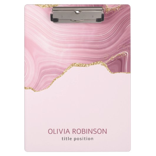 ピンクマーブル金ゴールドグリッター クリップボード (正面)