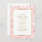 ピンクマーブル金ゴールドホワイト卒業パーティー招待状 ポストカード (正面/裏面)