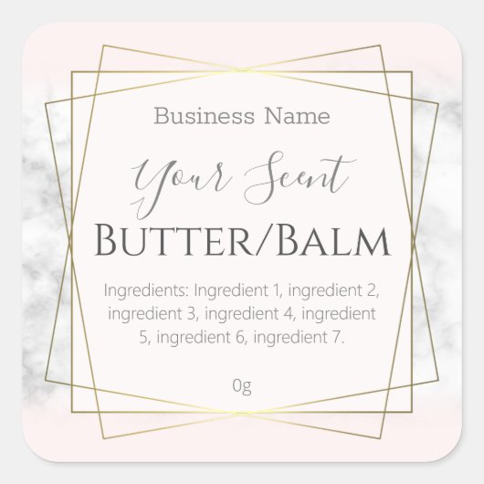 ピンクマーブル顔クリーム体バターリップバールラベル スクエアシール (正面)