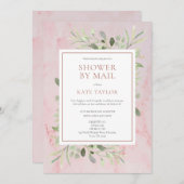 ピンクマーブル ブライダルシャワー By Mail 緑の葉 招待状 (正面/裏面)