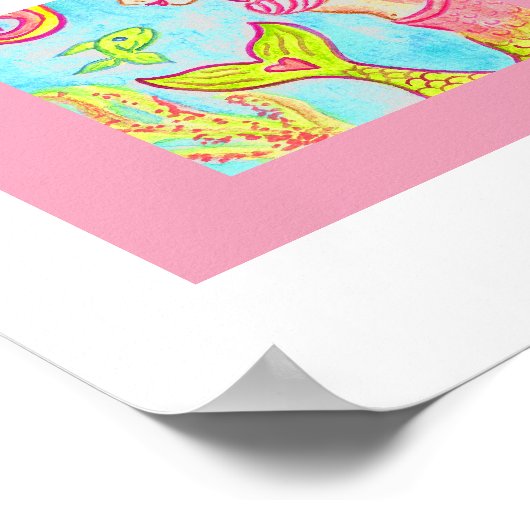 ピンクマーメイドウォールアートプリント ポスター (角)