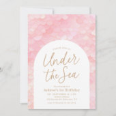 ピンクマーメイドオンダーザシー1st誕生日パーティー 招待状 (正面)