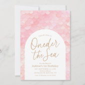 ピンクマーメイドオンダーザシー1st誕生日パーティー 招待状 (正面)