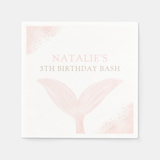 ピンクマーメイドガールバースデーパーティー スタンダードカクテルナプキン (正面)