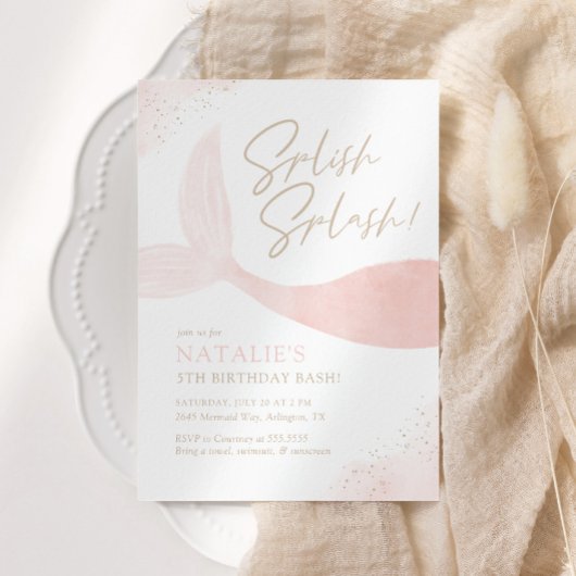 ピンクマーメイドガールバースデーパーティー 招待状