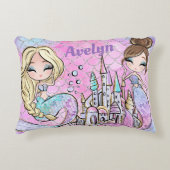 ピンクマーメイドガールベッドルーム名前をカスタムする アクセントクッション (正面)