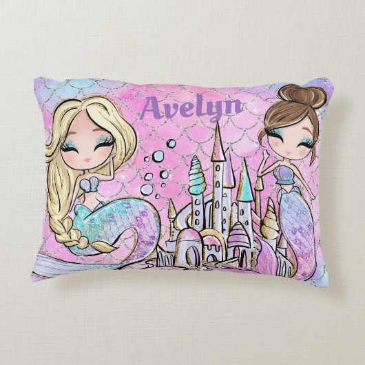 ピンクマーメイドガールベッドルーム名前をカスタムする アクセントクッション (裏面)